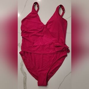 Birdsong Swim Wrap Tie One Piece Hibiscus Pink Women's 14 G/H NWT